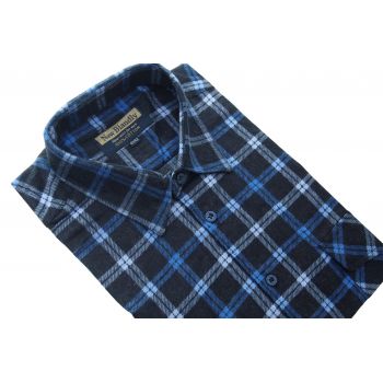 FLANELOWA KOSZULA MĘSKA W KRATKĘ BAWEŁNA DWIE KIESZENIE 43/44 F142