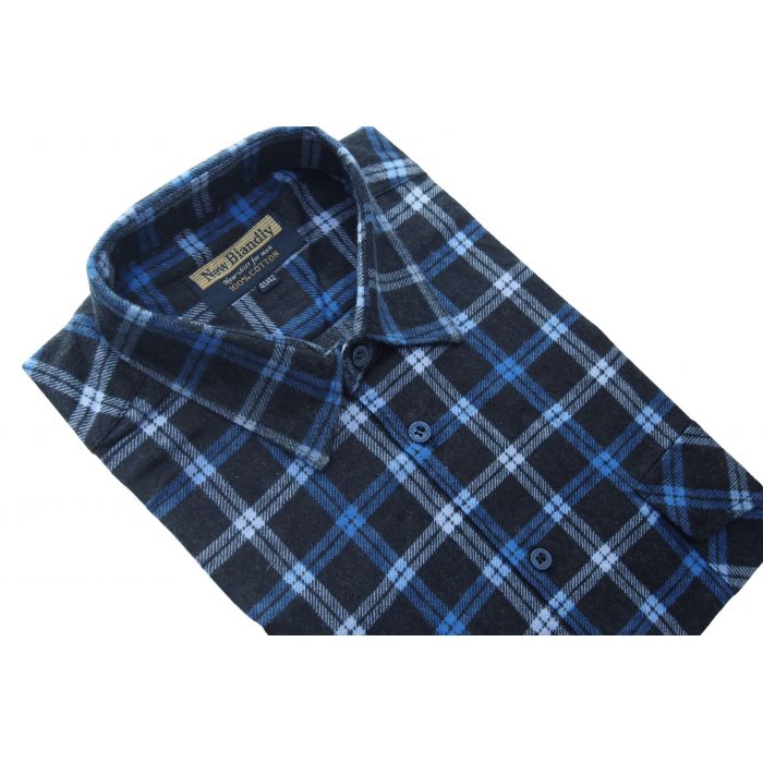 FLANELOWA KOSZULA MĘSKA W KRATKĘ BAWEŁNA DWIE KIESZENIE 46/47 F142