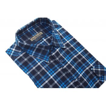 FLANELOWA KOSZULA MĘSKA W KRATKĘ BAWEŁNA DWIE KIESZENIE 40/41 F144