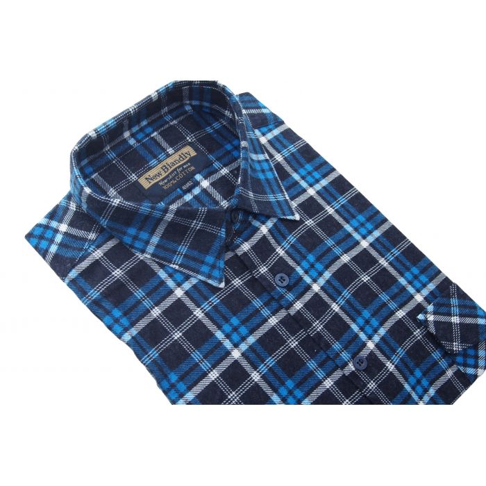 FLANELOWA KOSZULA MĘSKA W KRATKĘ BAWEŁNA DWIE KIESZENIE 43/44 F144