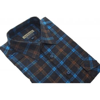 FLANELOWA KOSZULA MĘSKA W KRATKĘ BAWEŁNA DWIE KIESZENIE 43/44 F146