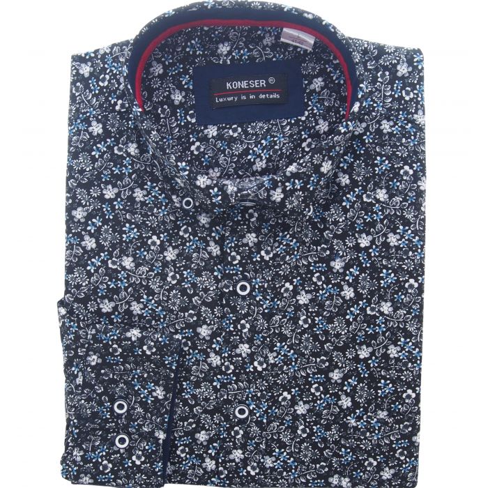KOSZULA MĘSKA CZARNA W KWIATY RAYON JEDWABNA ROZ.M 39/40 KW117