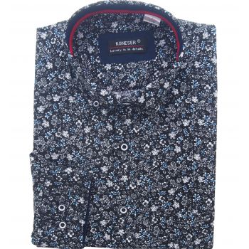 KOSZULA MĘSKA CZARNA W KWIATY RAYON JEDWABNA XXL 43/44 KW117