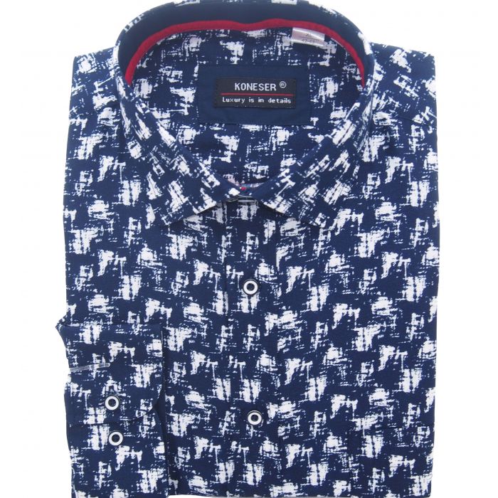KOSZULA MĘSKA GRANATOWA WE WZORY RAYON JEDWABNA ROZ.L 41/42 KW121