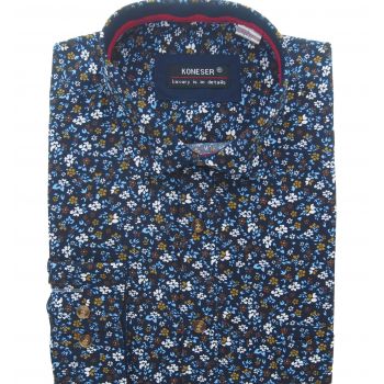KOSZULA MĘSKA GRANATOWA W KWIATY RAYON JEDWABNA ROZ.L 41/42 KW123