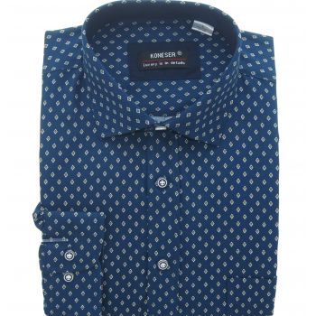 KOSZULA MĘSKA GRANATOWA WE WZORY RAYON JEDWABNA ROZ.M 39/40 KW124