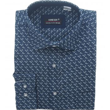 DUŻA KOSZULA MĘSKA GRANATOWA WE WZORY RAYON JEDWABNA 4XL 47/48 KW119