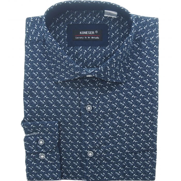 DUŻA KOSZULA MĘSKA GRANATOWA WE WZORY RAYON JEDWABNA 4XL 47/48 KW119