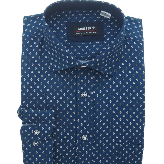 DUŻA KOSZULA MĘSKA GRANATOWA WE WZORKI RAYON JEDWABNA 5XL 49/50 KW124