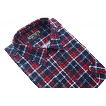 FLANELOWA KOSZULA MĘSKA W KRATKĘ BAWEŁNA DWIE KIESZENIE 42/43 F143