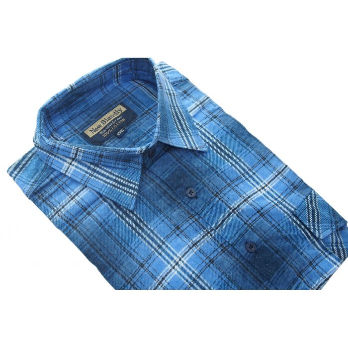 FLANELOWA KOSZULA MĘSKA W KRATKĘ BAWEŁNA DWIE KIESZENIE 41/42 F145