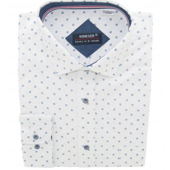 KOSZULA MĘSKA BIAŁA W NIEBIESKIE WZORKI 100% BAWEŁNY 3XL 45/46 KW135