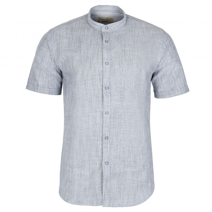 LNIANA BAWEŁNIANA KOSZULA MĘSKA STÓJKA SZARA KRÓTKI RĘKAW 3XL 45/46