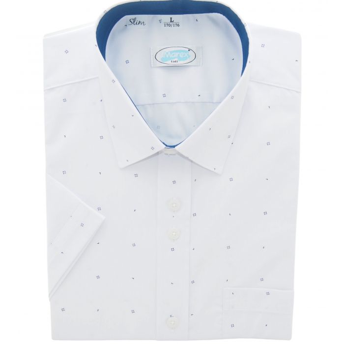 KOSZULA MĘSKA BIAŁA WE WZORKI SLIM ROZ.L 41/42 170-176 MX231KR