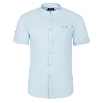 LNIANA BAWEŁNIANA KOSZULA MĘSKA STÓJKA BŁĘKITNA 3XL 45/46