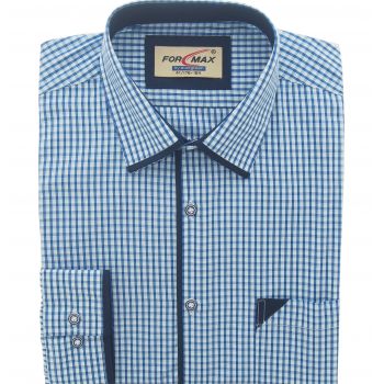 KOSZULA MĘSKA NIEBIESKA KRATKA Z DODATKAMI 42 176-184 FW145
