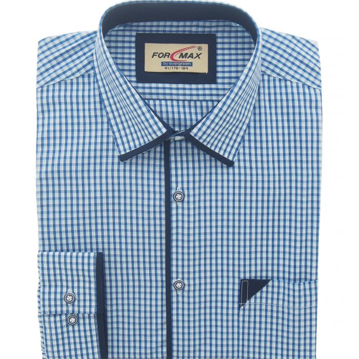 KOSZULA MĘSKA NIEBIESKA KRATKA Z DODATKAMI 42 176-184 FW145