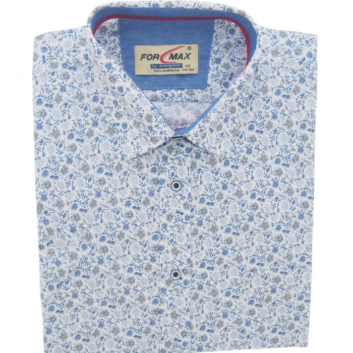 KOSZULA MĘSKA BIAŁA W NIEBIESKIE WZORKI 100% BAWEŁNY 42 170-178 FW26KR