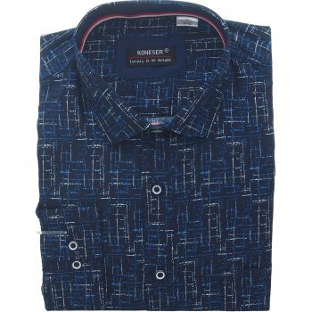 KOSZULA MĘSKA GRANATOWA WE WZORY RAYON JEDWABNA ROZ.L 41/42 KW144