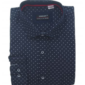 KOSZULA MĘSKA GRANATOWA W DROBNE WZORKI RAYON JEDWABNA ROZ.L 41/42 KW145