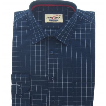 KOSZULA MĘSKA GRANATOWA W KRATKĘ 41 176-184 FW150