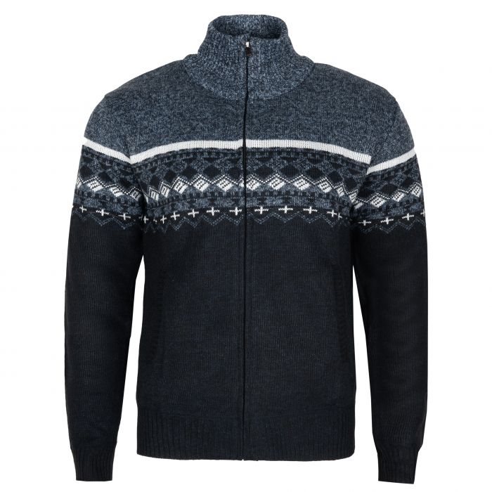 SWETER MĘSKI CIEPŁY NA POLARZE NA SUWAK GRANATOWY WE WZORY XL SW832