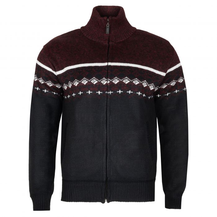 SWETER MĘSKI CIEPŁY NA POLARZE NA SUWAK BORDOWY WE WZORY XXL SW833