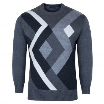 SWETER MĘSKI WEŁNIANY JEANSOWY POD SZYJĘ W ROMBY XL SW912