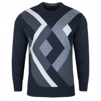 SWETER MĘSKI WEŁNIANY GRANATOWY POD SZYJĘ W ROMBY ROZ.M SW913
