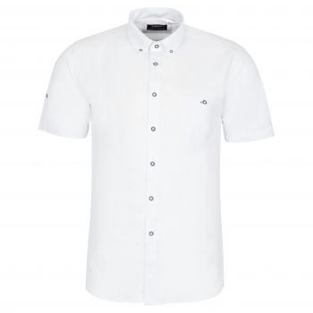 LNIANA BAWEŁNIANA KOSZULA MĘSKA BIAŁA KRÓTKI RĘKAW 3XL 45/46