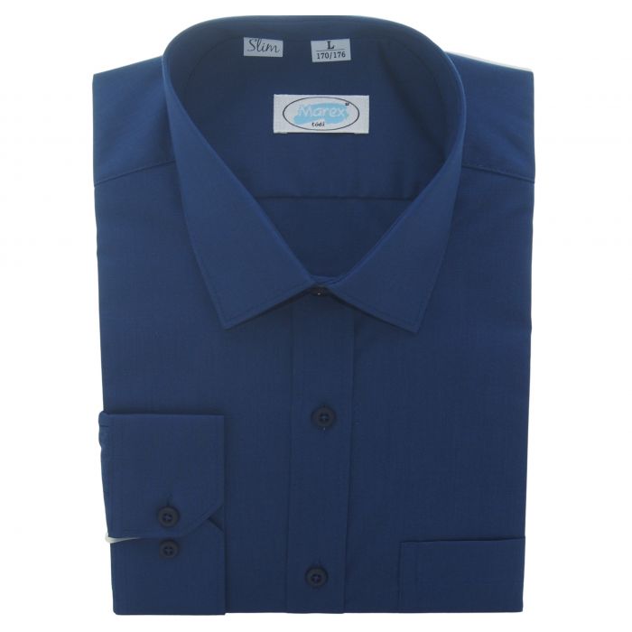 KOSZULA MĘSKA GRANATOWA JAŚNIEJSZA GŁADKA SLIM XL 43/44 176-182 MX364