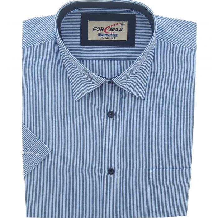 KOSZULA MĘSKA W NIEBIESKIE PASKI PRĄŻKI KRÓTKI RĘKAW 40 176-184 FW62KR