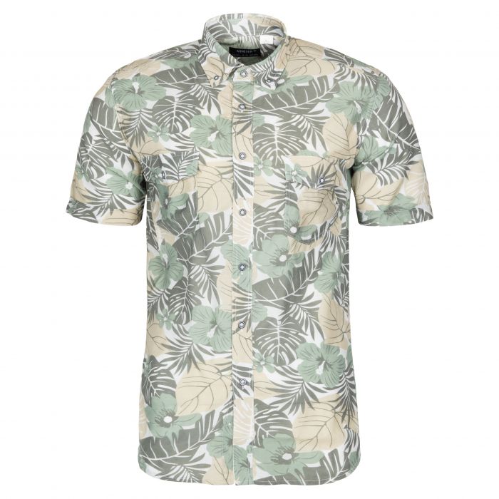 HAWAJSKA KOSZULA MĘSKA ZIELONA BEŻOWA W KWIATY 3XL 45/46
