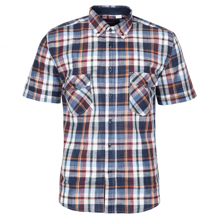 BAWEŁNIANA LNIANA KOSZULA MĘSKA W KRATKĘ KRÓTKI RĘKAW XXL 43/44 KS39KR
