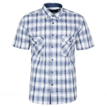 BAWEŁNIANA LNIANA KOSZULA MĘSKA W KRATKĘ KRÓTKI RĘKAW 3XL 45/46 KS42KR