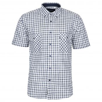 BAWEŁNIANA LNIANA KOSZULA MĘSKA W KRATKĘ KRÓTKI RĘKAW 3XL 45/46 KS43KR