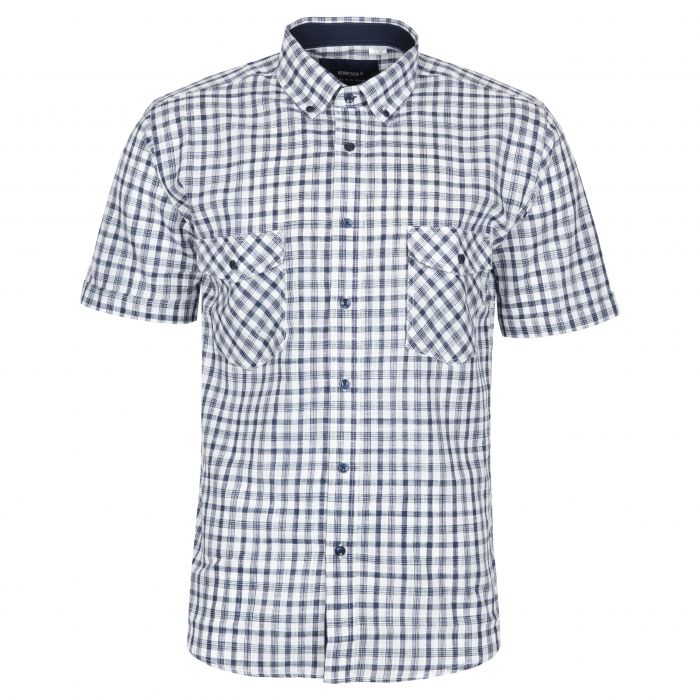 BAWEŁNIANA LNIANA KOSZULA MĘSKA W KRATKĘ KRÓTKI RĘKAW 3XL 45/46 KS43KR