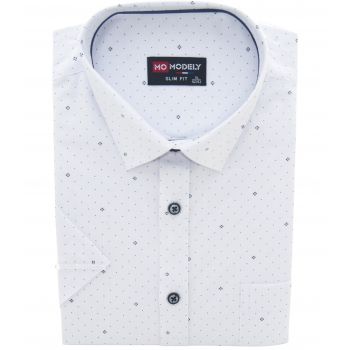 KOSZULA MĘSKA BIAŁA WE WZORKI NA KRÓTKI RĘKAW BAWEŁNA 3XL 46/47 M24KR