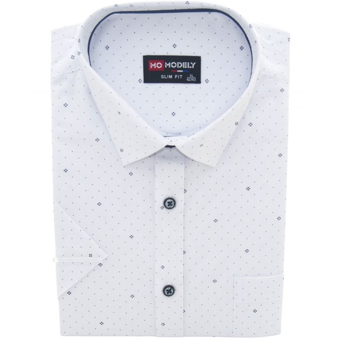 KOSZULA MĘSKA BIAŁA WE WZORKI NA KRÓTKI RĘKAW BAWEŁNA 3XL 46/47 M24KR