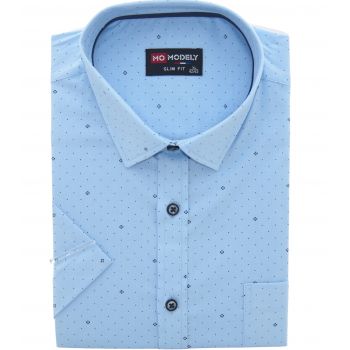 KOSZULA MĘSKA NIEBIESKA WE WZORKI NA KRÓTKI RĘKAW BAWEŁNA 3XL 46/47 M25KR