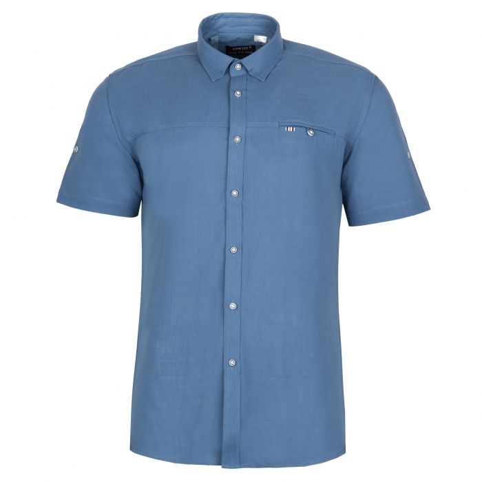 LNIANA BAWEŁNIANA KOSZULA MĘSKA JEANSOWA KRÓTKI RĘKAW 3XL 45/46