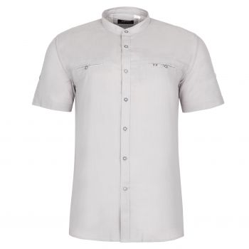 LNIANA BAWEŁNIANA KOSZULA MĘSKA STÓJKA SZARA 3XL 45/46