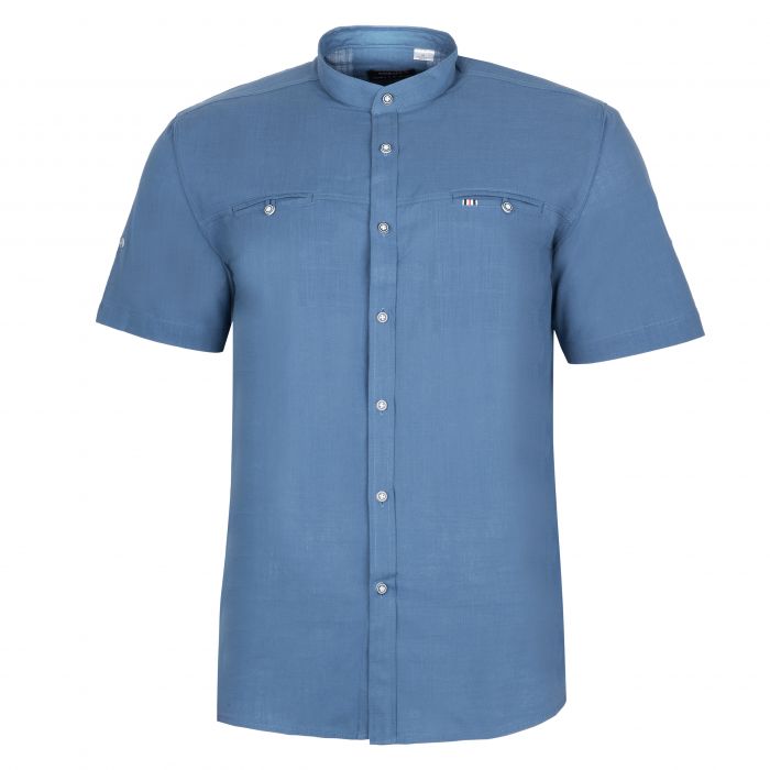 LNIANA BAWEŁNIANA KOSZULA MĘSKA STÓJKA JEANSOWA 3XL 45/46