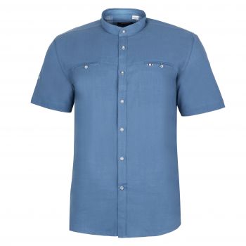 DUŻA LNIANA BAWEŁNIANA KOSZULA MĘSKA STÓJKA JEANSOWA 4XL 47/48
