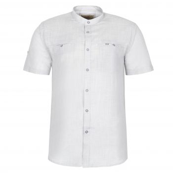 LNIANA KOSZULA MĘSKA SZARA JASNA STÓJKA BAWEŁNA KRÓTKI RĘKAW 3XL 45/46
