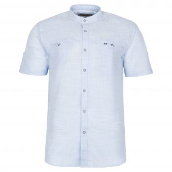 LNIANA KOSZULA MĘSKA BŁĘKITNA STÓJKA BAWEŁNA KRÓTKI RĘKAW 3XL 45/46