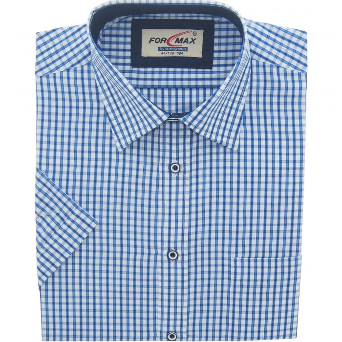 KOSZULA MĘSKA NIEBIESKA BIAŁA KRATKA NA KRÓTKI RĘKAW 43 176-184 FW65KR
