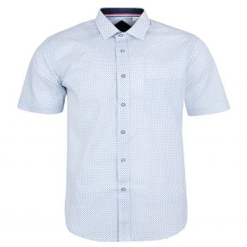 DUŻA KOSZULA MĘSKA BIAŁA W NIEBIESKIE WZORKI KRÓTKI RĘKAW 5XL 49/50 KW75KR