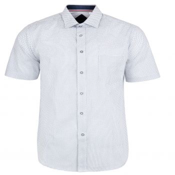 DUŻA KOSZULA MĘSKA BIAŁA W GRANATOWE WZORKI KRÓTKI RĘKAW 5XL 49/50 KW76KR