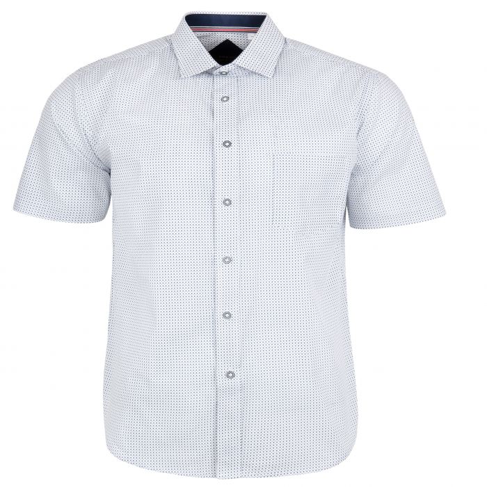 DUŻA KOSZULA MĘSKA BIAŁA W GRANATOWE WZORKI KRÓTKI RĘKAW 5XL 49/50 KW76KR
